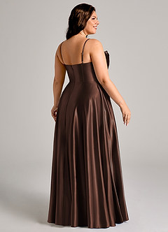 Azazie Elle Bridesmaid Dresses Ganache A-Line with Pockets Metallic Satin Dress image5