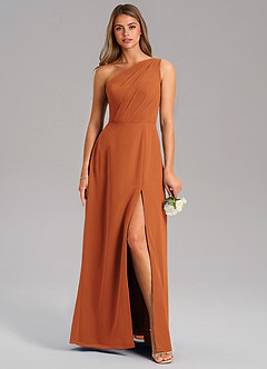 Azazie Phaedra Bridesmaid Dresses Cinnamon A-Line One Shoulder Chiffon Dress image1