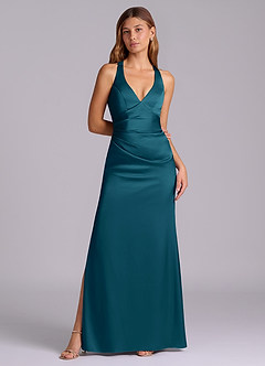 Azazie Amelie Bridesmaid Dresses Ink Blue A-Line Pleated Stretch Satin Dress image4