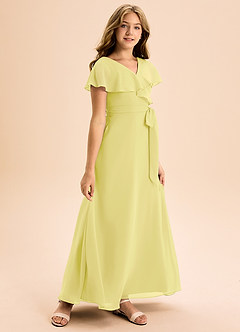 Azazie Lainey Junior Abito A-Line in Chiffon Con Tasche Sorbetto Al Limone image1