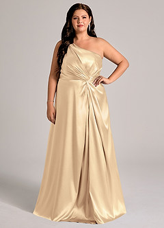 Azazie Brooke Bridesmaid Dresses Gold A-Line One Shoulder Metallic Satin Dress image8