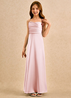 Azazie Kandi Girls Formal Venta final Vestido de Rosa Rubor de Satén Elástico de Corte en A con Escote de Corazón image5