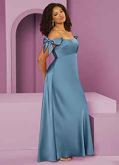 Barbie ♥ Azazie Bridesmaid Dresses Steel Blue Sheath Off the Shoulder Stretch Satin Convertible Dress image11