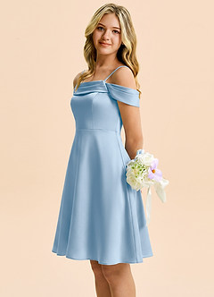 Azazie Anselie Junior Powder Blue A-Line Off the Shoulder Stretch Satin Dress image6