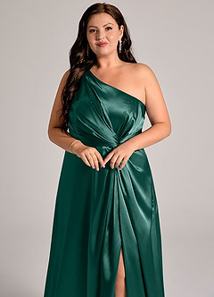 Azazie Brooke Bridesmaid Dresses Pine A-Line One Shoulder Metallic Satin Dress image13