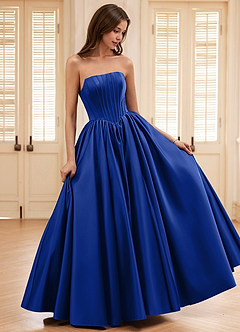 Seraphina Blue A-line Boned Corset Satin Prom Dress image3