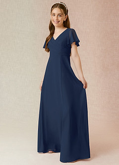 Azazie Induh Junior Robe Trapèze en Mousseline de soie Rayé Bleu Marine Foncé image3