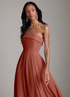 Azazie Lucienne Bridesmaid Dresses Auburn A-Line Strapless Chiffon Convertible Dress image4