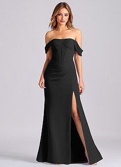 Azazie Joanne Bridesmaid Dresses Black Mermaid Off the Shoulder Chiffon Dress image1