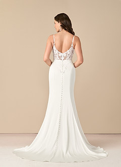 Azazie Adana Wedding Dresses Diamond White Mermaid Lace Stretch Satin Dress image4