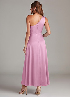Azazie Brooke Robes de demoiselle d'honneur Robe Trapèze en Satin extensible Une épaule Rose Bonbon image7
