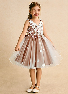 Azazie Junebug Flower Girl Dresses Ivory Burnt Orange Ball-Gown Lace Tulle Dress image5