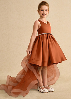 Azazie Julietta Flower Girl Dresses Burnt Orange Ball-Gown Convertible Tulle Dress image3
