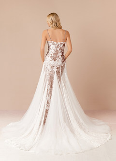 Azazie Mireya Wedding Dresses Diamond White Mocha Sheath Sequins Tulle Dress image2