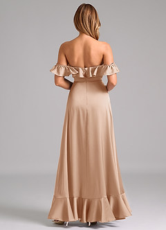 Azazie Lyra Robes de demoiselle d'honneur Robe Trapèze Convertible en Satin extensible Épaule décolletée Rose Perle image6