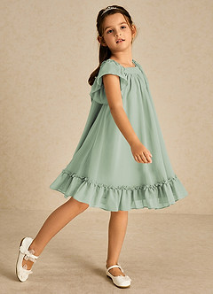 Azazie Tot Blumenmädchenkleider A-Linie mit ärmel Chiffon Kleid Agave image1