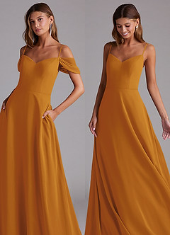 Azazie Marley Bridesmaid Dresses Butterscotch A-Line Off the Shoulder Chiffon Convertible Dress image7