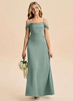 Azazie Lettie Junior Jurk van Stretch Satijn met A-Lijn Off the Shoulder Zilveren Salie image2