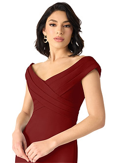 Azazie Evita Bridesmaid Dresses Terracotta A-Line Off the Shoulder Stretch Crepe Dress image4