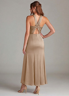 Azazie Rue Bridesmaid Dresses Taupe Mermaid Pleated Stretch Satin Dress image6