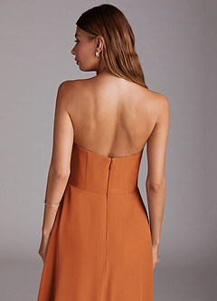 Azazie Wren 신부 들러리 드레스 A라인 스트랩리스 쉬폰 티 길이 드레스 image8