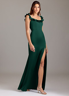 Azazie Callie Robes de demoiselle d'honneur Robe Trapèze Convertible en Satin extensible Rayé émeraude image4