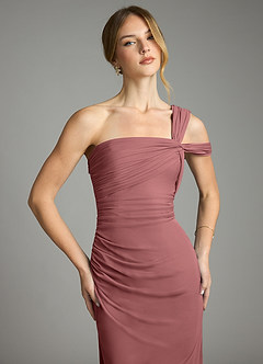 Azazie Tati Venta Final Vestido de Rosa Del Desierto de Malla de Corte Recto con Vestidos sin tirantes image1