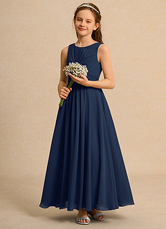 Azazie Ducky Junior Formal Flower Girl Dresses Dark Navy A-Line Pleated Chiffon Dress image6