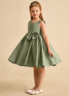 Azazie Jessie vestidos de niña de las flores Vestido de Pistacho de Satin Mate de Corte En A con Lazo image6