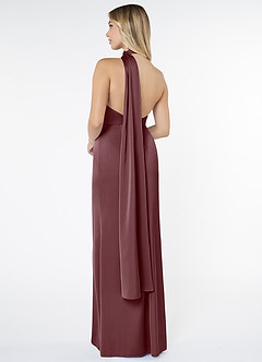 Azazie Kaylani Bridesmaid Dresses Sangria Mermaid High Neck Stretch Satin Dress image2