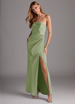 Azazie Lexie Bridesmaid Dresses Dusty Sage Sheath Strapless Stretch Satin Convertible Dress image4