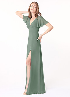 Azazie Kimber Final Sale Sangria A-Line Flounce Sleeve Chiffon Dress image4