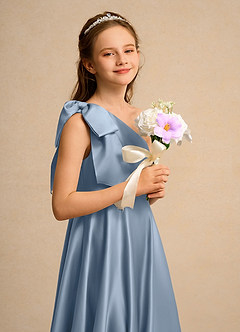 Azazie Guppy Junior Formal Flower Girl Klänningar Klä A-Line i Matt satäng Ena axeln image6