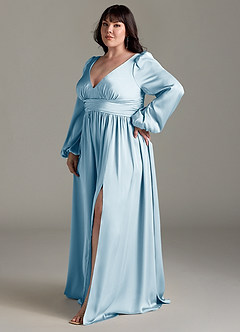 Azazie Norah Robes de demoiselle d'honneur Robe Trapèze en Satin extensible Bleu Ciel image11