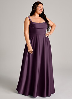 Azazie Shaude Bridesmaid Dresses Plum A-Line Pleated Stretch Satin Dress image10