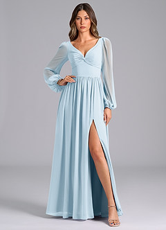 Azazie Zeya Bridesmaid Dresses Sky Blue A-Line Long Sleeve Chiffon Dress image1