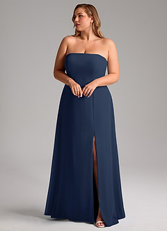 Azazie Wren Vestidos de damas de honor Vestido de Azul Marino Oscuro de Gasa de Corte en A Convertible con Corte Lateral image10