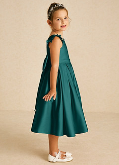 Azazie Francine Flower Girl Dresses Peacock A-Line Bow Matte Satin Dress image3