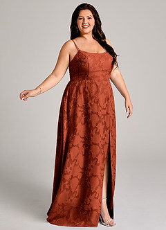 Azazie Moira Bridesmaid Dresses Auburn A-Line Side Slit Floral Burnout Dress image9