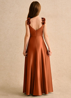 Azazie Rosita Girls Formal Robe Demoiselle D'honneur Fillette Robe Trapèze en Mat Satiné Plissée Orange Brûlée image4