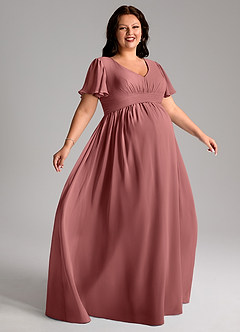 Azazie Verna Brautjungfernkleider für Schwangere A-Linie V-Hals Gerüscht Chiffon Bodenlänge Kleid image9