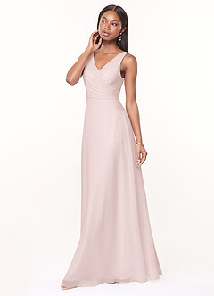 Azazie Nala Bridesmaid Dresses Blushing Pink A-Line Pleated Chiffon Dress image3