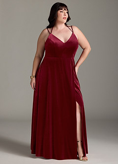 Azazie Sora Bridesmaid Dresses Burgundy A-Line Halter Bow Velvet Dress image11