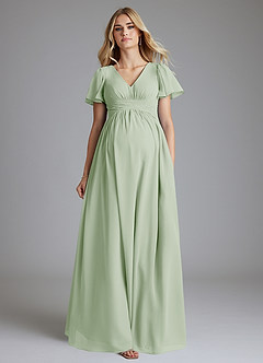 Azazie Verna vestidos de dama de honor de maternidad Vestido de Corte en A Cuello en V fruncido Hasta el suelo Gasa image4