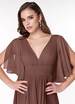 Azazie Temeka Bridesmaid Dresses Espresso A-Line Ruched Chiffon Dress image6