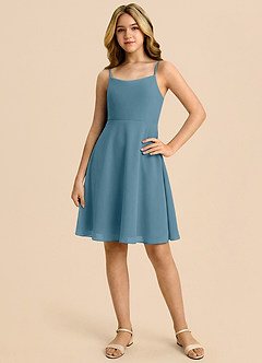 Azazie Shale Vestido de Bermudas de Gasa de Corte en A con Lazo image3