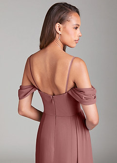 Azazie Amyra Robes de demoiselle d'honneur Robe Fourreau Convertible en Mousseline de soie Épaule décolletée Rose Du Désert image8