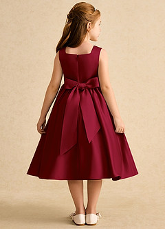 Azazie Peaches Flower Girl Dresses Burgundy A-Line Bow Matte Satin Dress image2