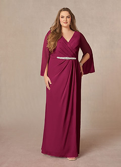 Azazie Belinda Mère de la mariée Robes Robe Trapèze en Mousseline de soie Col V plissé Bourgogne image6