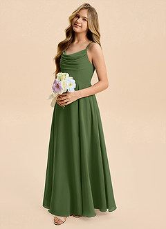 Azazie Gia Junior Olive A-Line Pleated Chiffon Dress image7